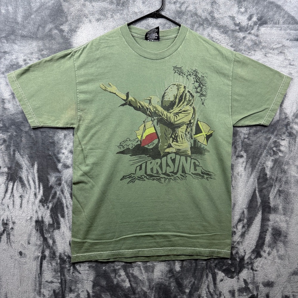 Zion Rootswear T-Shirt Mens Large Green Bob Marley Uprising Graphic Reggae Tee